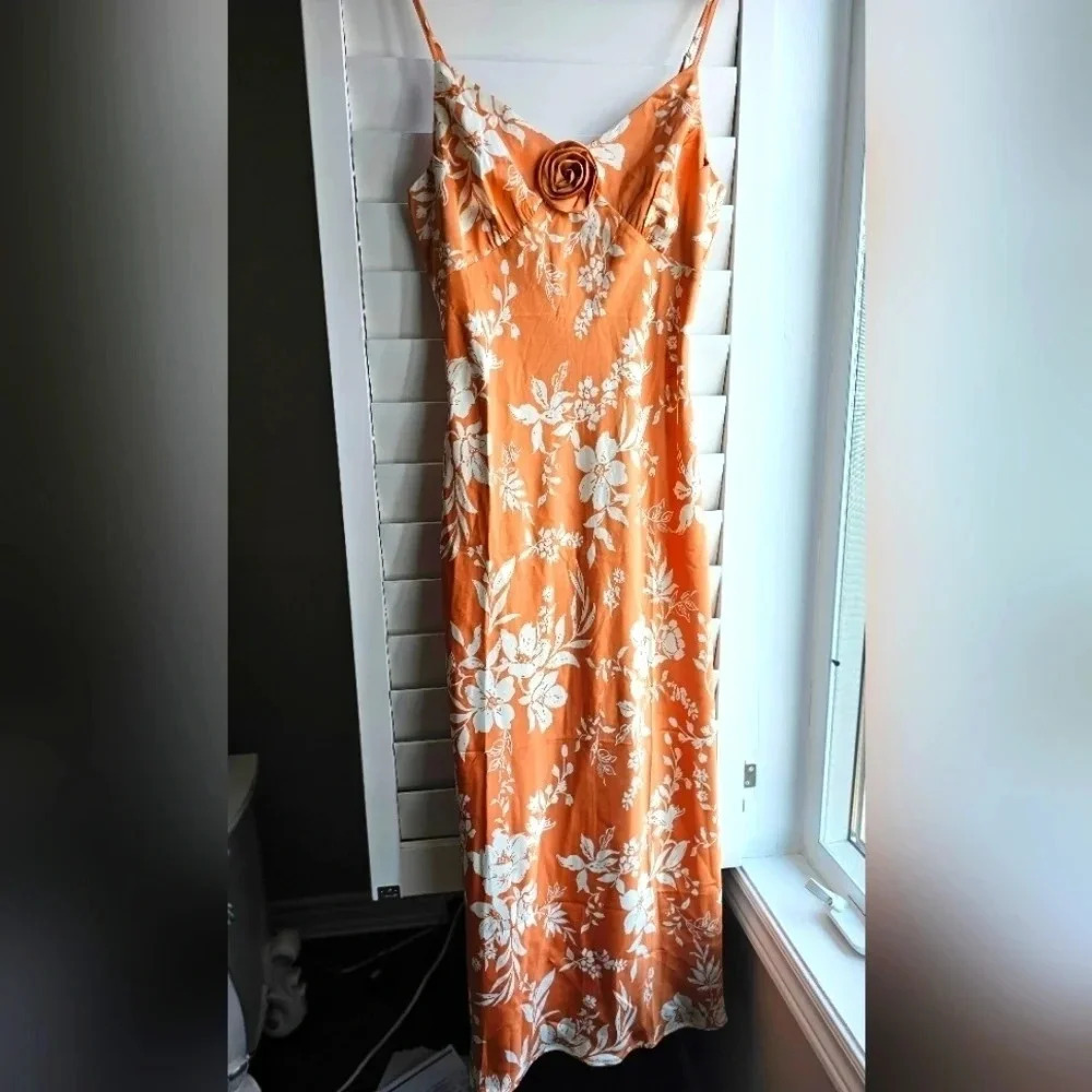 By the River Slip Dress Floral Orange  White Vintage Retro Style size L